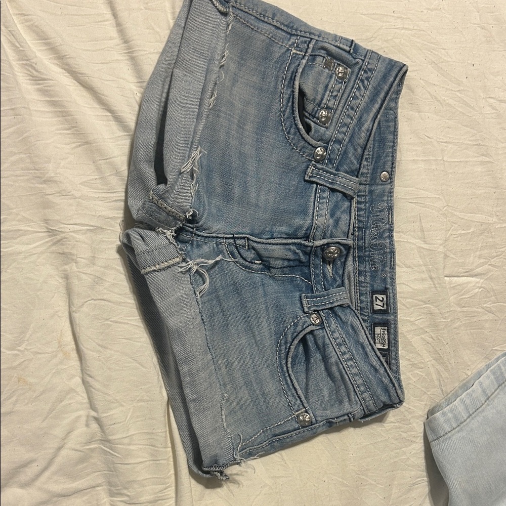 Miss Me Light Blue low rise Jean Shorts
